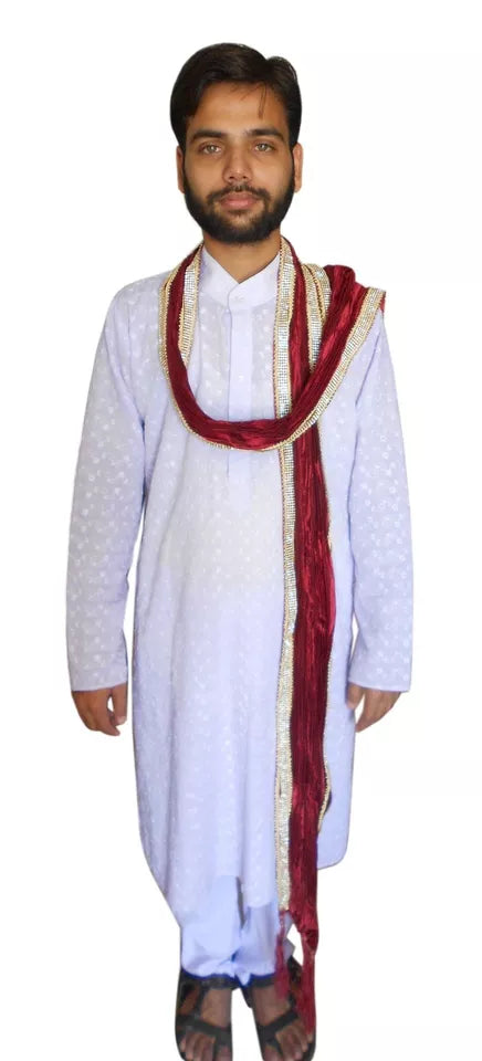 Men Stole Indian Handmade Silk Wedding Dupatta Maroon Groom Chunni By Kalra Creations