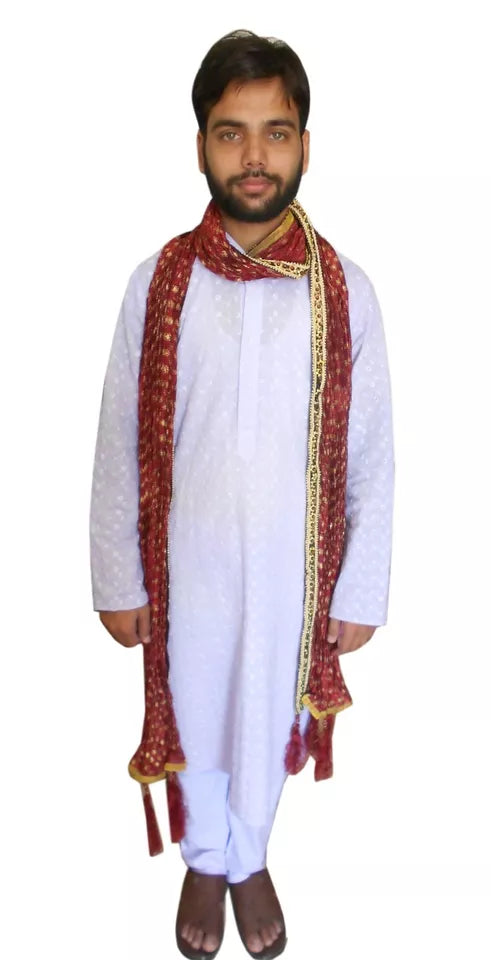 Men Stole Churidar Sherwani Kurta Scarves Groom Silk Dupatta Ethnic Traditional