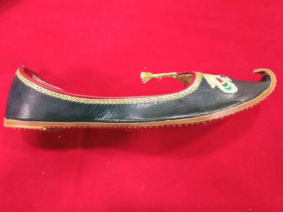 By Kalra Creations Women Shoes Traditional Jutties Genuine Leather Black Mojaries Handmade Khussa Flip-Flops Flat US 7-9