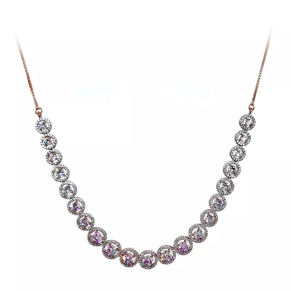 Women Necklace with Earrings Indian Silver Plated Cut White Stones Multi Strand By Kalra Creations