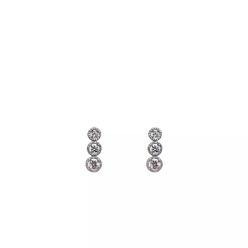 Women Necklace with Earrings Indian Silver Plated Cut White Stones Multi Strand By Kalra Creations
