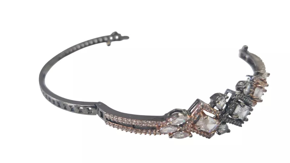 Women Bracelet Silver Oxidise Indian Jewelery Kada Bracelet AD By Kalra Creations