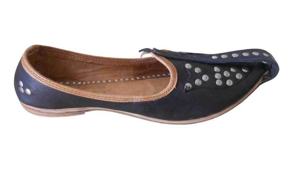 By Kalra Creations Men Shoes Traditional Leather Mojaries Black Jutties Handmade Khussa Flip-Flops Flat US 8/9