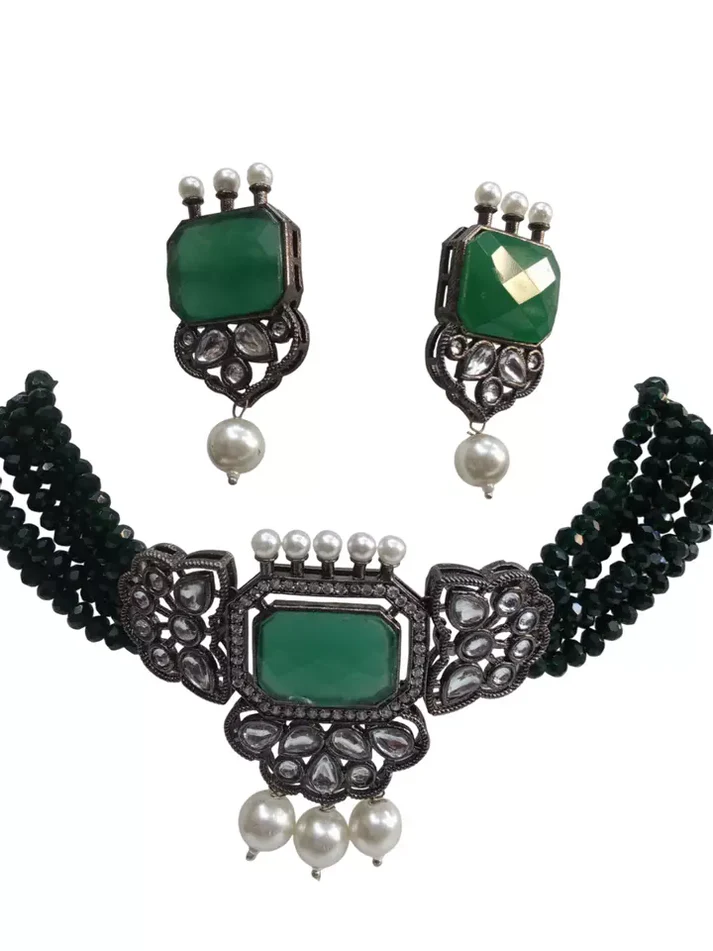 Women Jewellery Necklace Stylish Gold Plated Antique Wedding Girls Pendant Set
