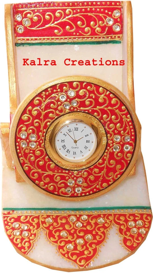 Indian Handmade Casual Home Decor Marble Handicraft Mobile Stand With Clock