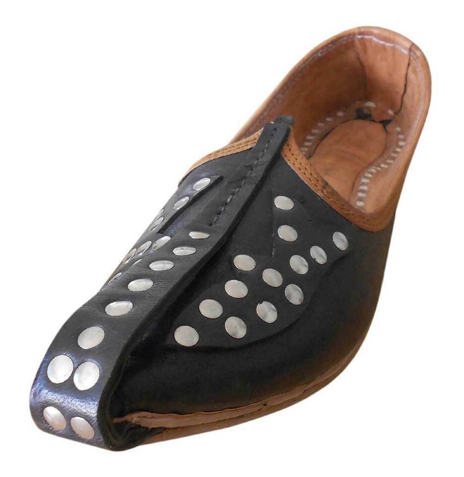 By Kalra Creations Men Shoes Traditional Leather Mojaries Black Jutties Handmade Khussa Flip-Flops Flat US 8/9