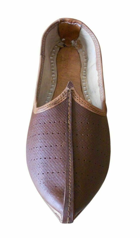 By Kalra Creations Men Shoes Handmade Jutties Genuine Indian Leather Brown Mojaries Flip-Flops Flat US 8/12