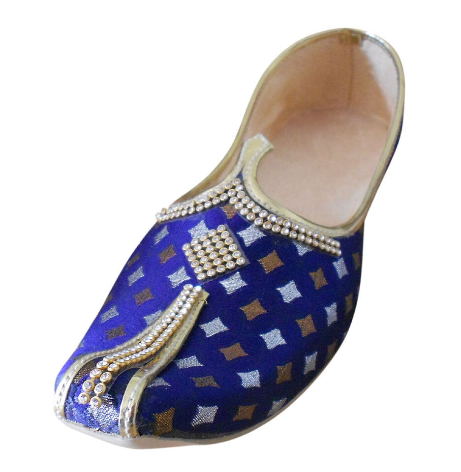 By Kalra Creations Men Shoes Indian Wedding Jutties Groom Blue Mojaries Punjabi Khussa Flip-Flops Flat US 6/7