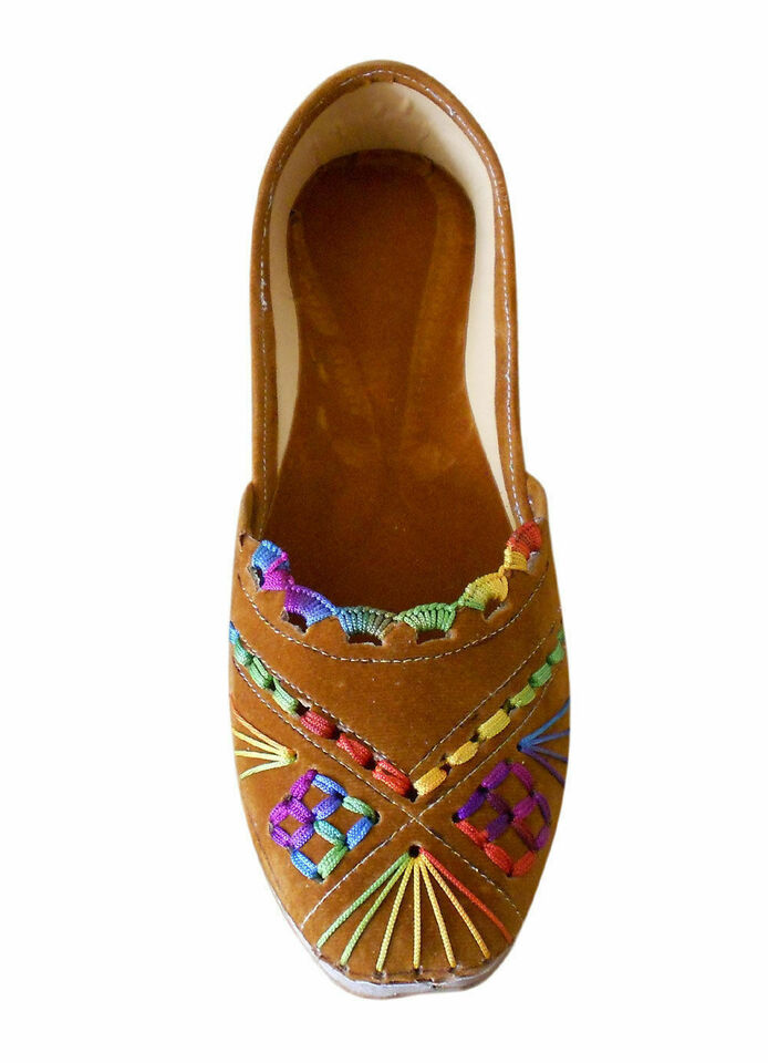 By Kalra Creations Women Shoes Indian Handmade Traditional Leather Mojaries Ethnic Jutties Flip-Flops US 12