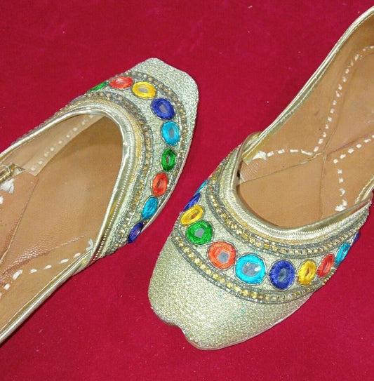 Women Shoes Indian Wedding Khussa Designer Mojaries Leather Party Jutties Flip-Flops Flat US 6-8
