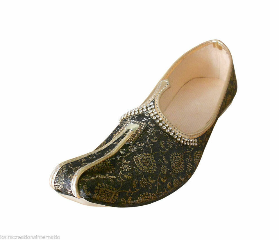 By Kalra Creations Men Shoes Designer Wedding Jutties Black Mojaries Loafers & Slip Ons Flip-Flops Flat US 6/7