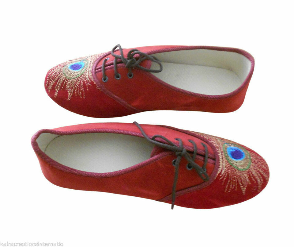 Women Shoes Traditional Ethnic Mojaries Handmade Leather Red Jutties Flip-Flops Flat US 5-8