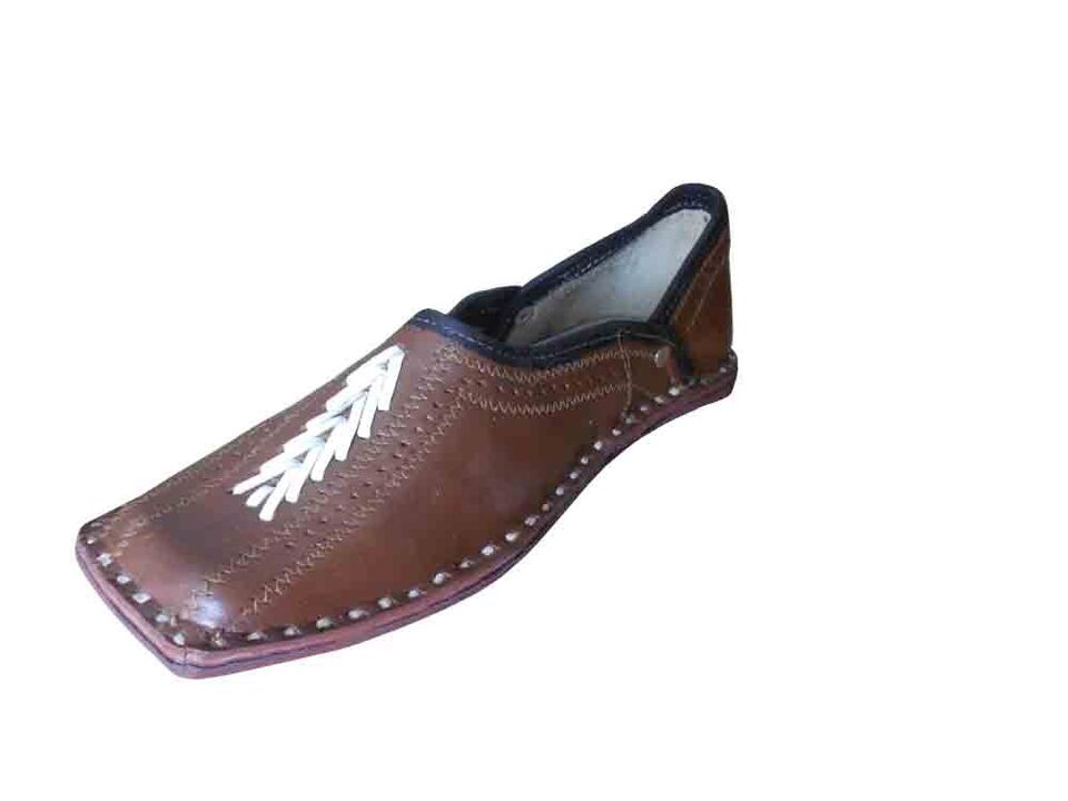 By Kalra Creations Men Shoes Indian Jutties Handmade Brown Genuine Leather Mojaries Flip-Flops Flat US 8-11