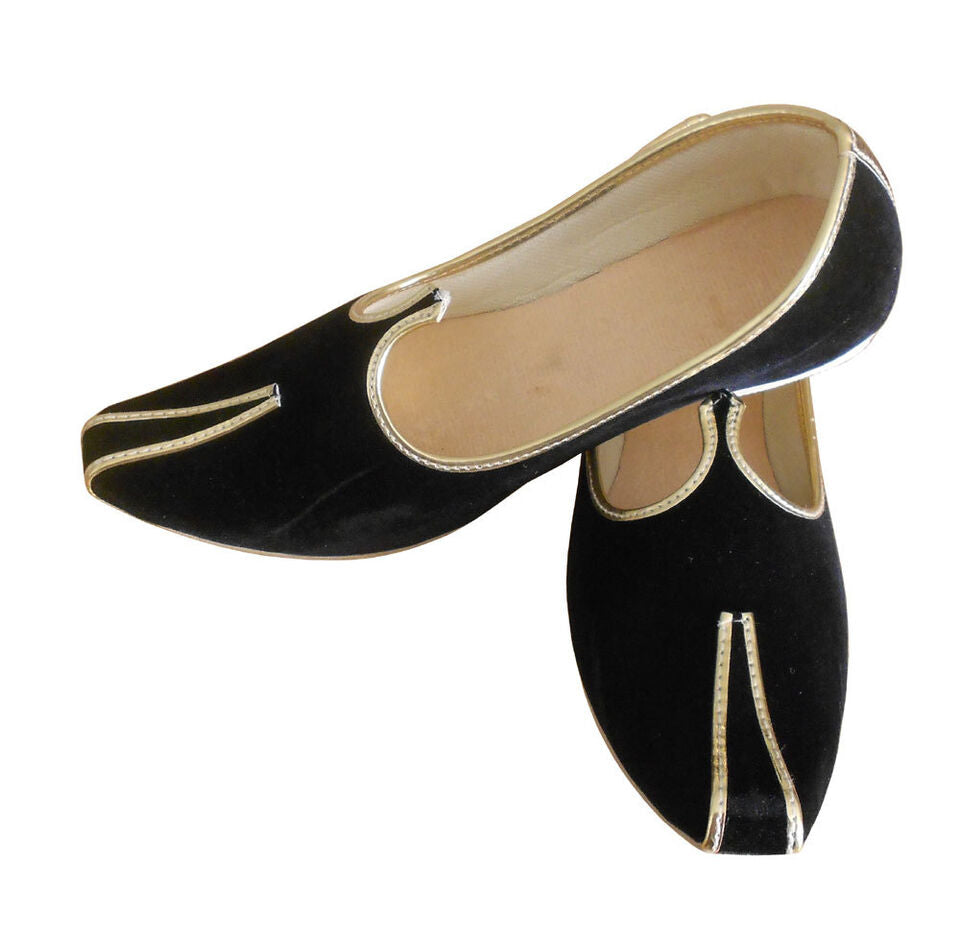 Men Shoes Traditional Indian Mojaries Wedding Groom Khussa Black Jutties Flip-Flops Flat US 6-8