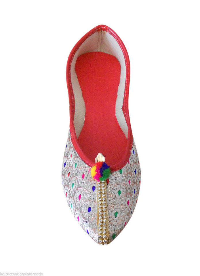 By Kalra Creations Women Shoes Indian Wedding Handmade Jutties Multicolor Mojaries Flip-Flops Flat US 5-8