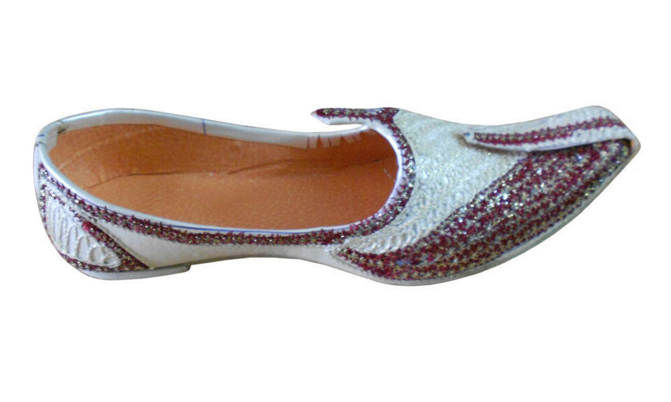 By Kalra Creations Men Shoes Indian Wedding Cream-Maroon Handmade Jutties Groom Mojaries Khussa Flip-Flops Flat US 6-8