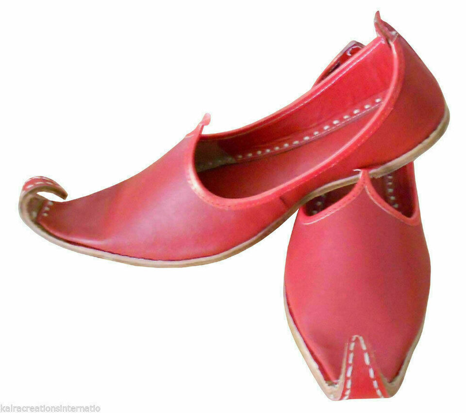 By Kalra Creations Men Shoes Leather Mojaries Indian Khussa Handmade Loafers Leather Red Jutties Flip-Flops US 10