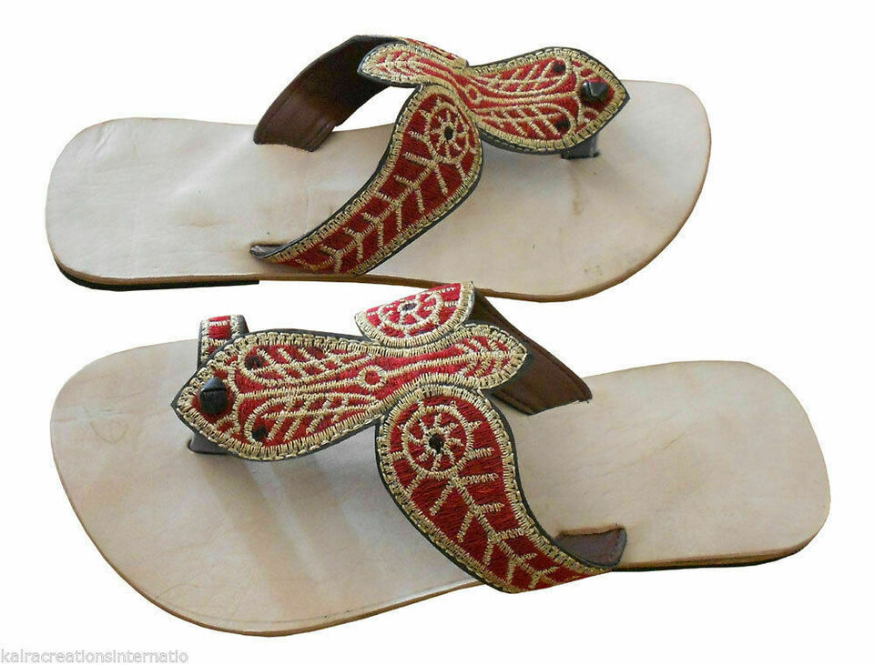 Women Slippers Indian Clogs Handmade Cream Mojaries Traditional Flip-Flops Flat US 5