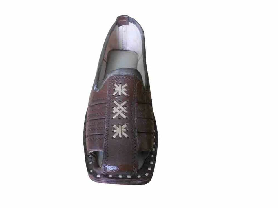 By Kalra Creations Men Shoes Indian Leather Mojaries Handmade Brown Casual Jutties Flip-Flops Flat US 11