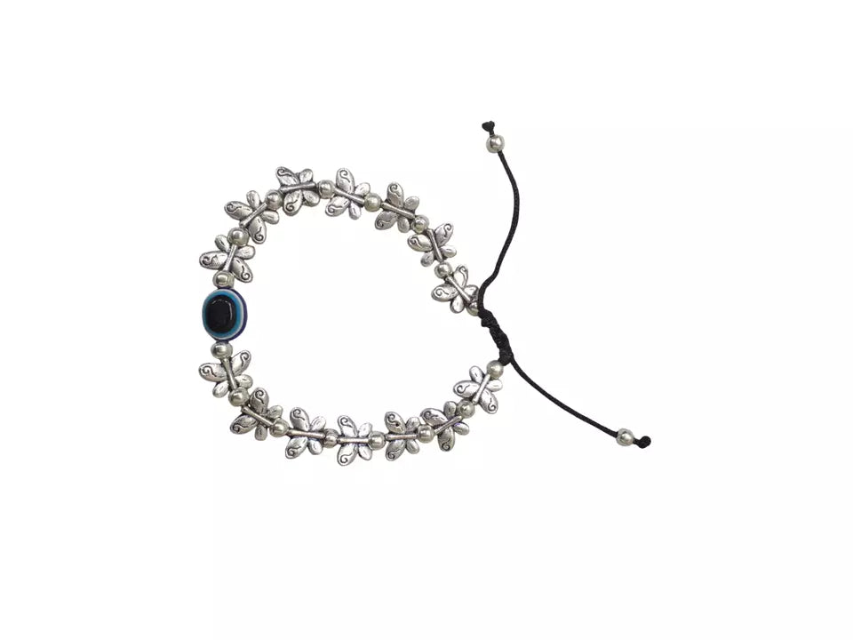 Womens Evil Eye Bracelet Black Beads Evil Ey Bracelet Adjustable Thread By Kalra creations