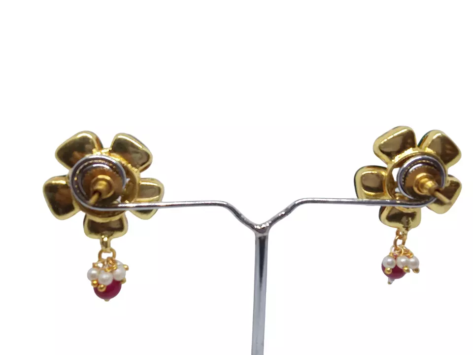 Women Bollywood Indian Gold Plated Kundan Polki Earrings Valentine's Day Gift By Kalra Creations