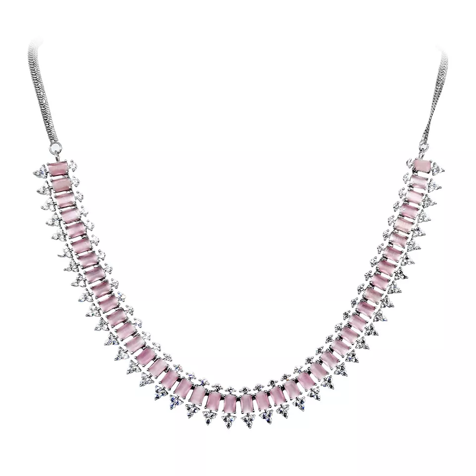 Women Necklace Set Amazing Indian Silver Plated Cut White Stones Multi Strand By Kalra Creations