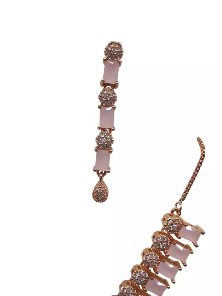 Women Necklace Jewelry Earrings Indian Bollywood Bridal AD Set Rose Gold Plated By Kalra Creations