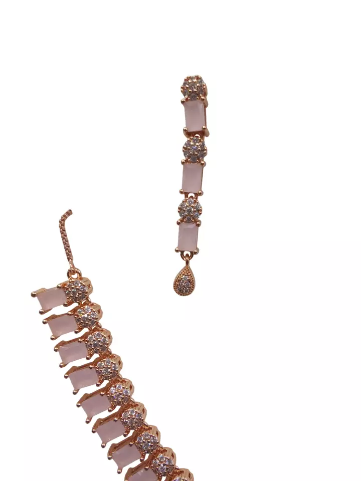 Women Necklace Jewelry Earrings Indian Bollywood Bridal AD Set Rose Gold Plated By Kalra Creations