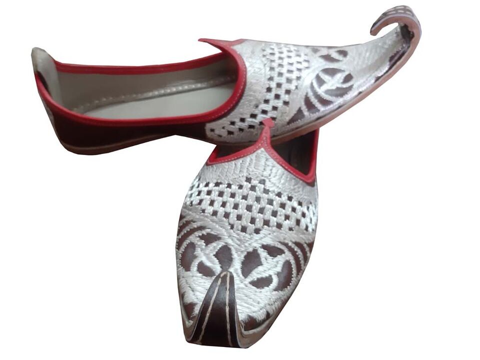 Men Shoes Leather Mojaries Brown Punjabi Aladdin Khussa Indian Jutties Flip-Flops Flat US 8.5-13