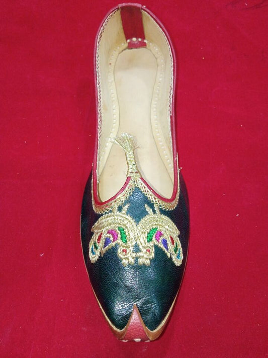 Women Shoes Traditional Jutties Genuine Leather Black Mojaries Handmade Khussa Flip-Flops Flat US 7-9