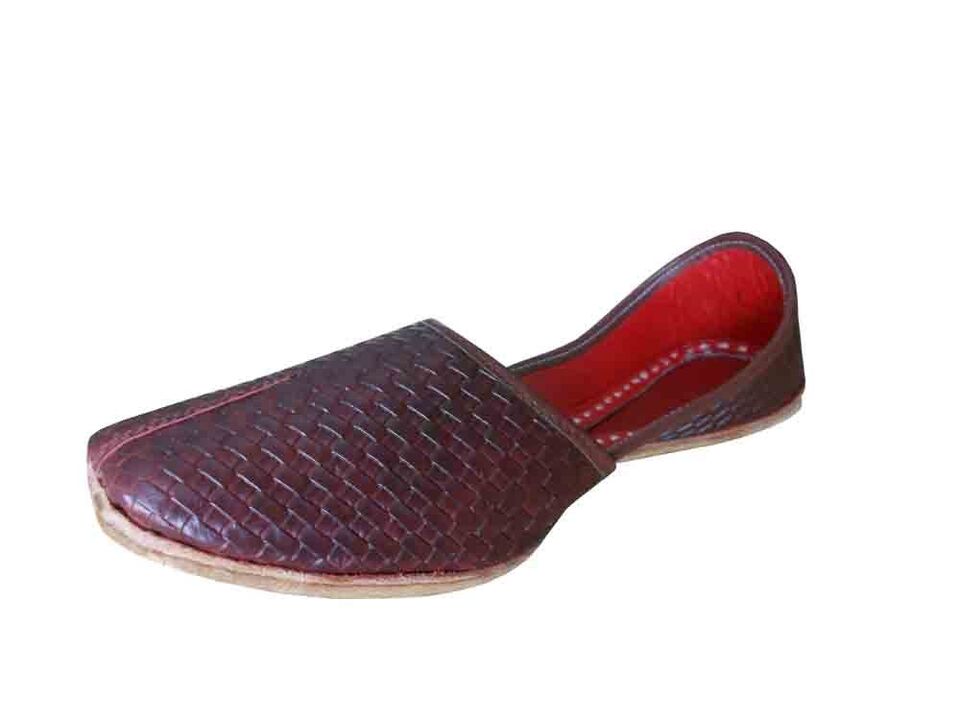 By Kalra Creations Men Shoes Indian Handmade Ethnic Brown Leather Mojaries Loafers & Slip Ons Flip-Flops Flat US 8-10