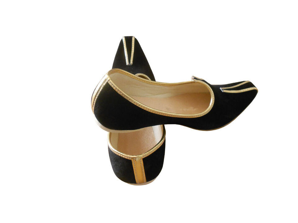 Men Shoes Traditional Indian Mojaries Wedding Groom Khussa Black Jutties Flip-Flops Flat US 6-8