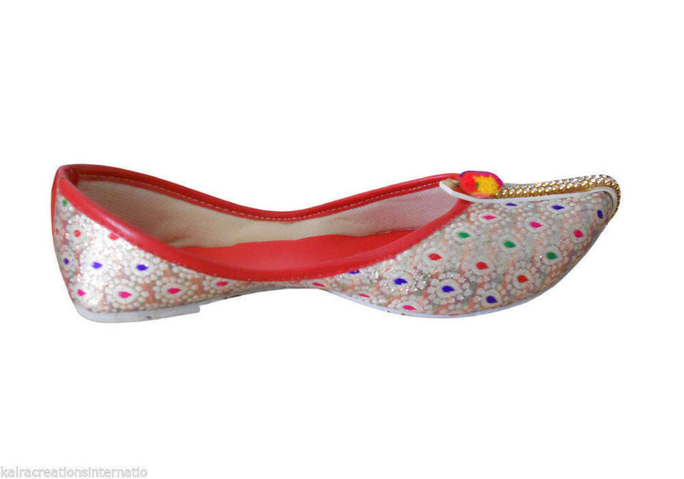 By Kalra Creations Women Shoes Indian Wedding Handmade Jutties Multicolor Mojaries Flip-Flops Flat US 5-8
