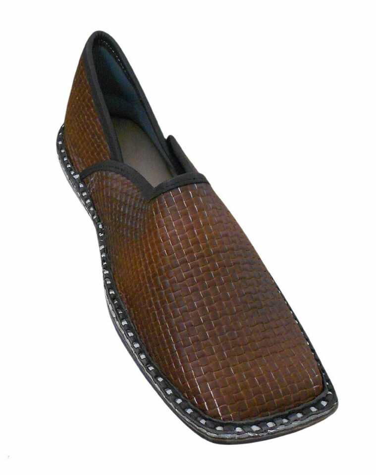 By Kalra Creations Men Shoes Indian Handmade Leather Mojaries Loafers & Slip Ons Black Jutties Flip-Flops Flat US 8/11