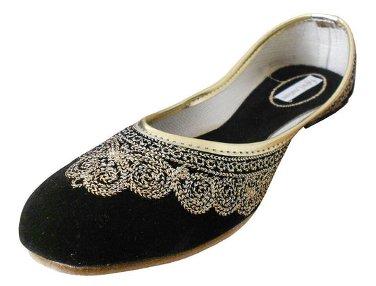 By Kalra Creations Women Shoes Indian Handmade Leather Mojaries Ballerinas Black Jutties Flip-Flops Flats US 5-10