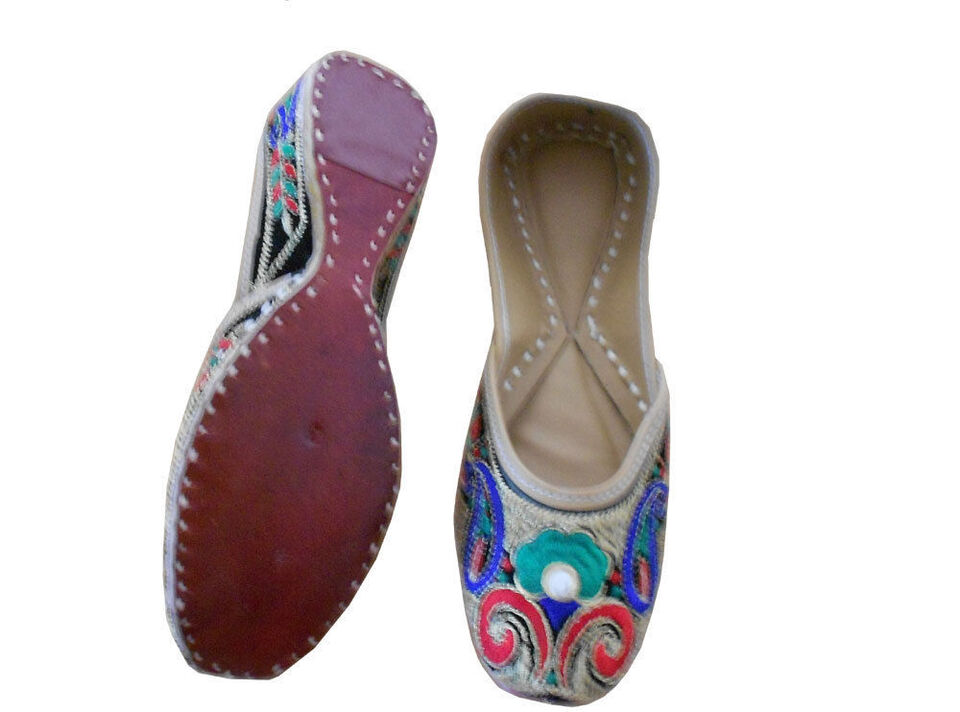 By Kalra Creations Women Shoes Indian Handmade Traditional Mojaries Leather Jutties Ballerinas Flip-Flops US 6.5
