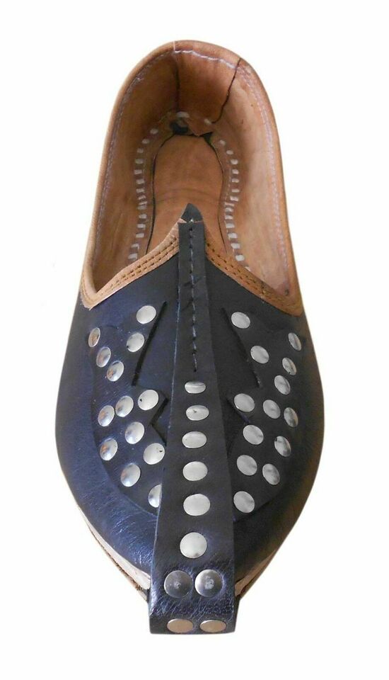 By Kalra Creations Men Shoes Traditional Leather Mojaries Black Jutties Handmade Khussa Flip-Flops Flat US 8/9