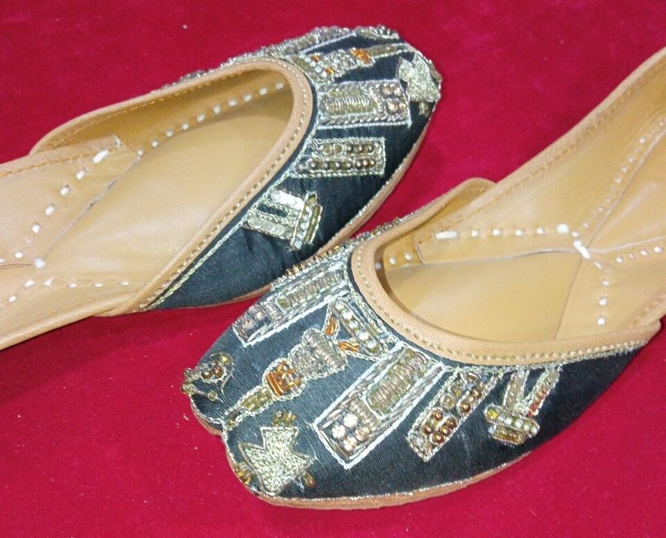 Women Shoes Indian Wedding Jutties Handmade Khussa Indian Mojaries Flip-Flops Flat US 4-9