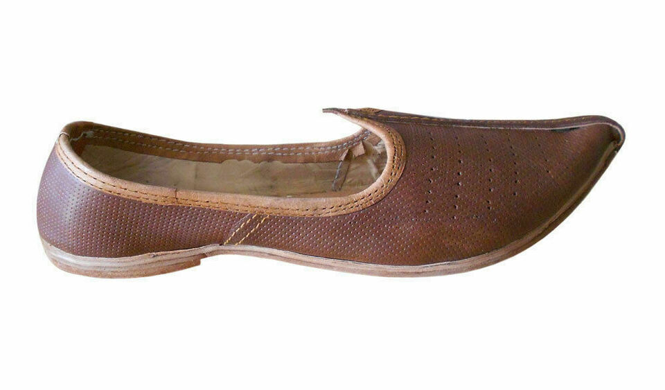 By Kalra Creations Men Shoes Handmade Jutties Genuine Indian Leather Brown Mojaries Flip-Flops Flat US 8/12