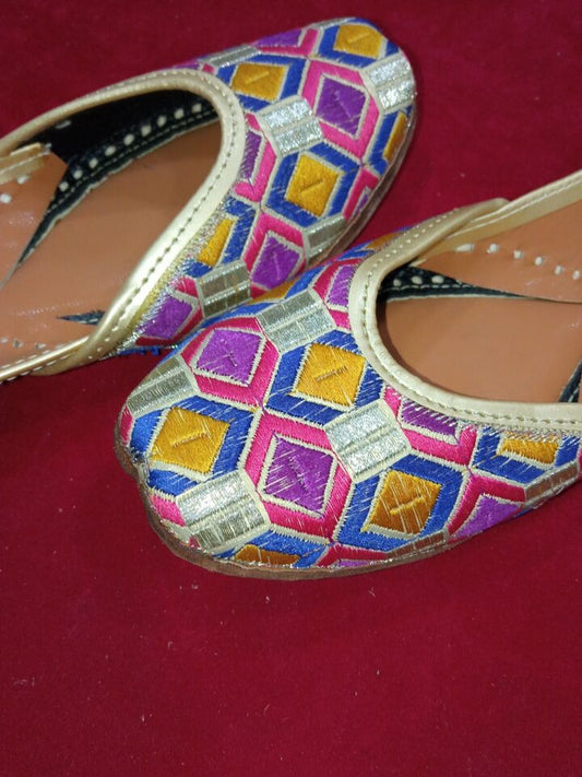Women Shoes Indian Punjabi Mojaries Handmade Khussa Leather Jutties Flip-Flops Flat US 5.5/6.5
