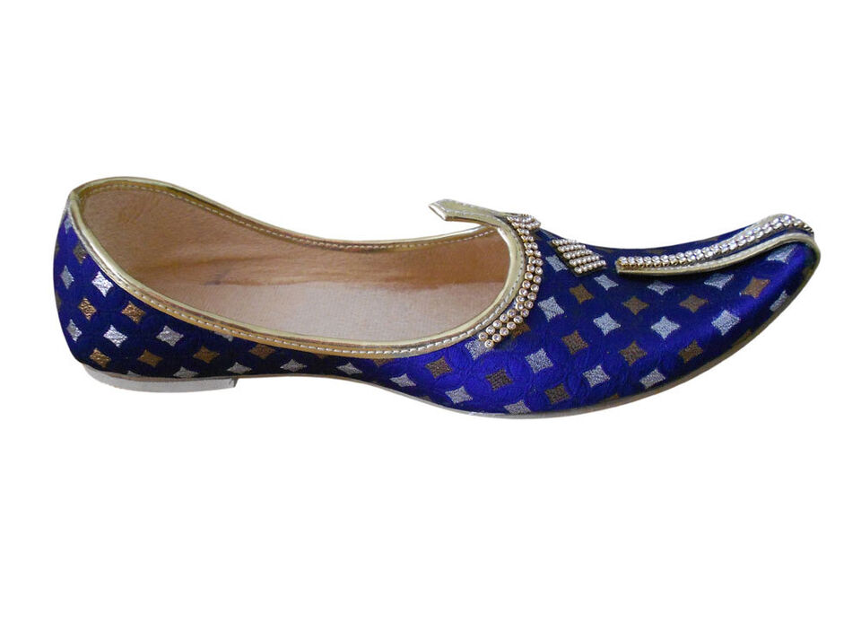 By Kalra Creations Men Shoes Indian Wedding Jutties Groom Blue Mojaries Punjabi Khussa Flip-Flops Flat US 6/7