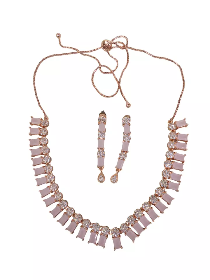 Women Necklace Jewelry Earrings Indian Bollywood Bridal AD Set Rose Gold Plated By Kalra Creations