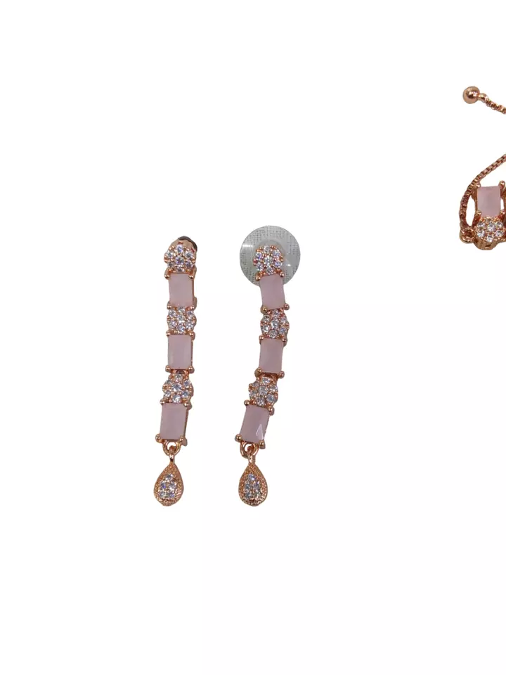 Women Necklace Jewelry Earrings Indian Bollywood Bridal AD Set Rose Gold Plated By Kalra Creations