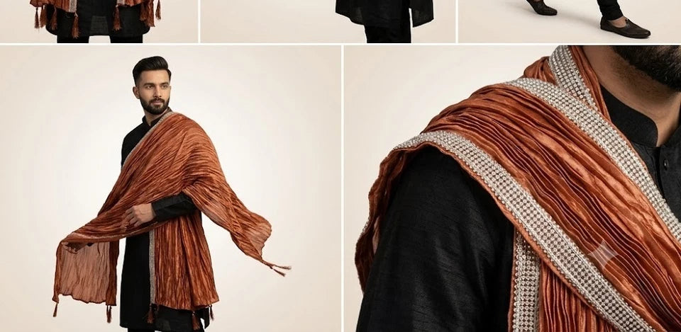 Groom Sherwani Dupatta Silk Wedding Stole