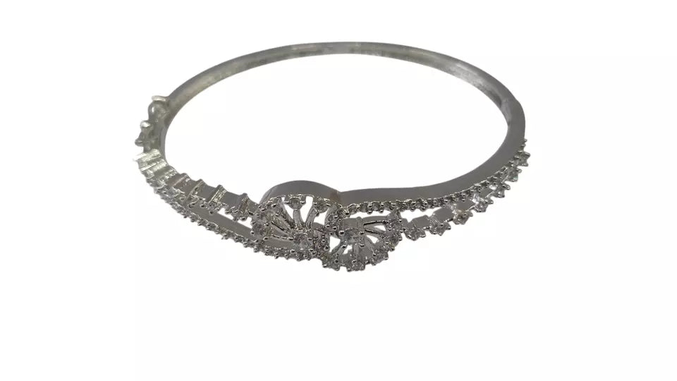 Women Bracelet Silver Plated Indian Jewelery Stone Kada Bracelet AD By Kalra Creations