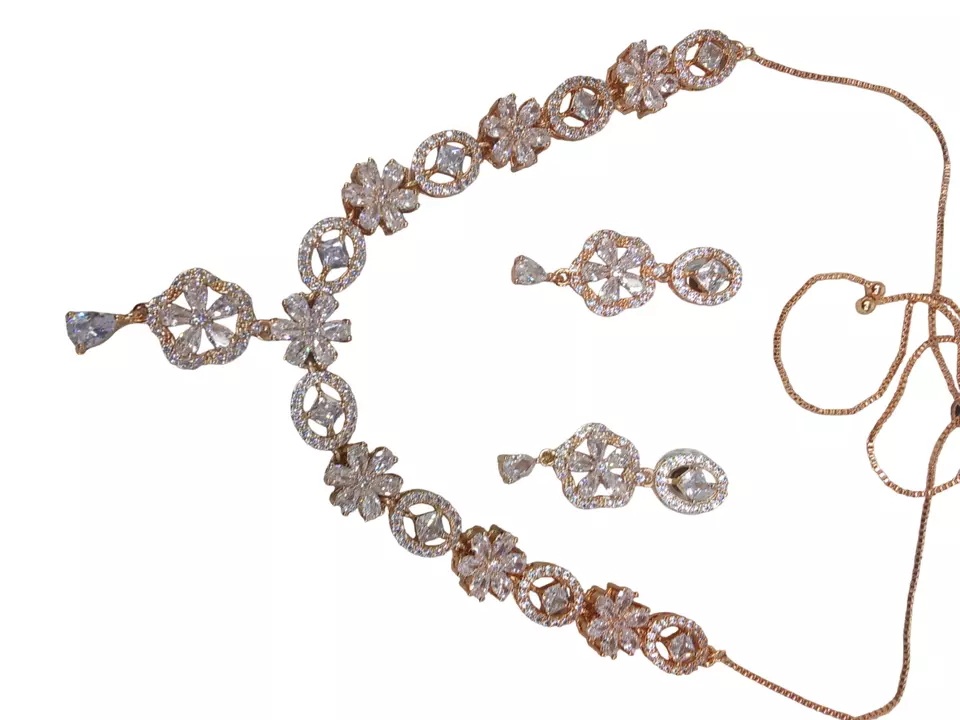 Women Necklace Jewelry Earrings Indian Bollywood Bridal AD Set Rose Gold Plated By Kalra Creations