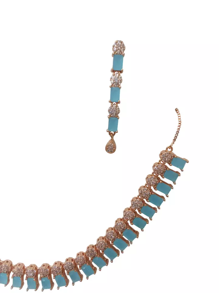 Women Necklace Jewelry Earrings Indian Bollywood Bridal AD Set Rose Gold Plated By Kalra Creations
