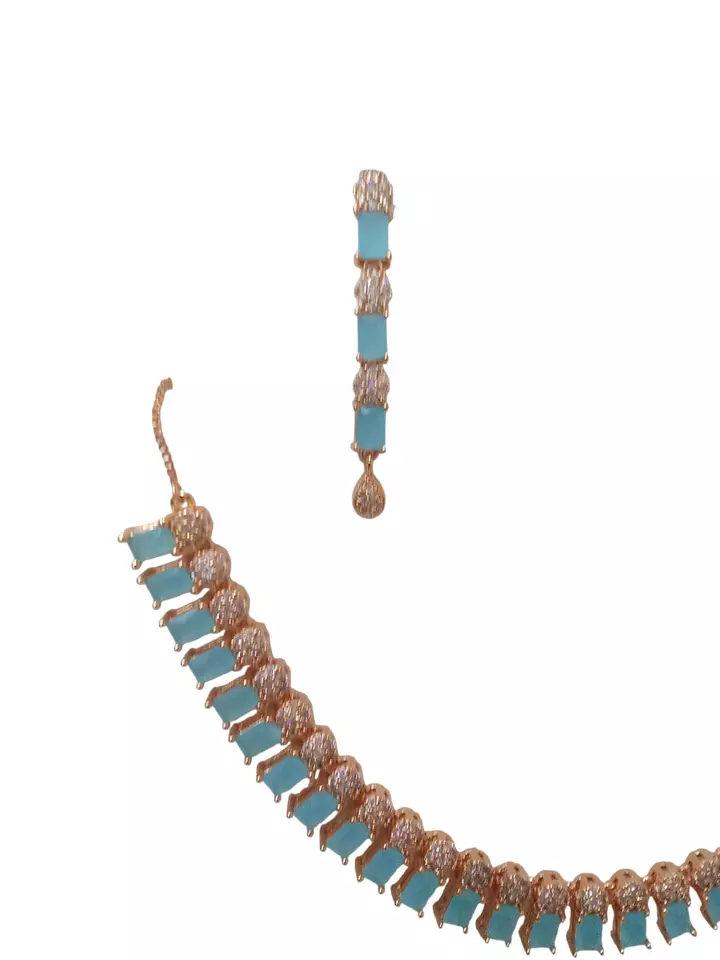 Women Necklace Jewelry Earrings Indian Bollywood Bridal AD Set Rose Gold Plated By Kalra Creations