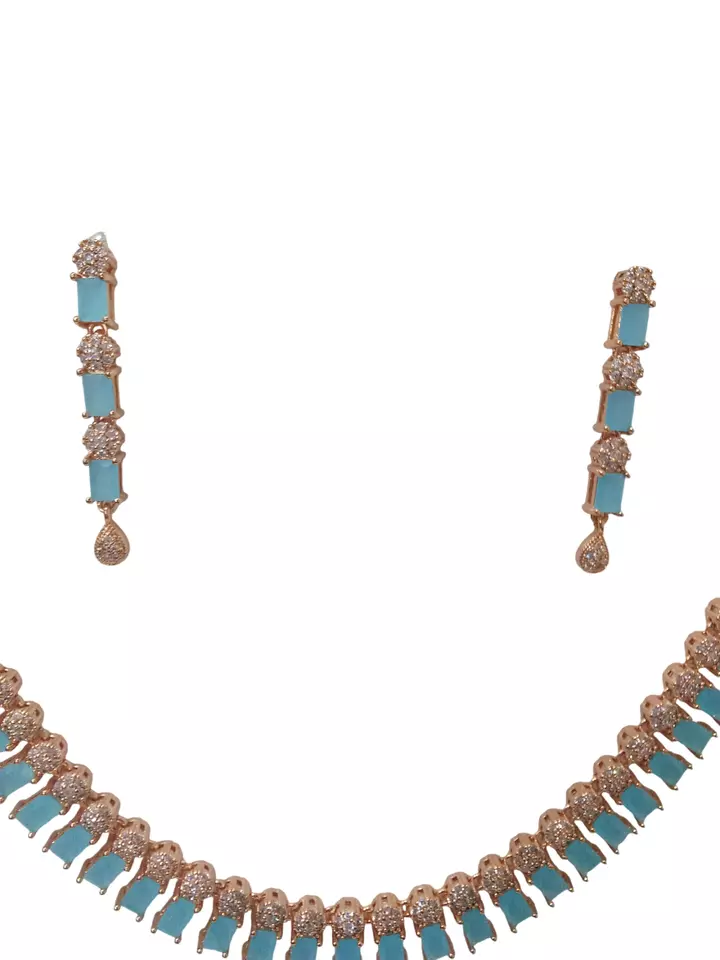 Women Necklace Jewelry Earrings Indian Bollywood Bridal AD Set Rose Gold Plated By Kalra Creations