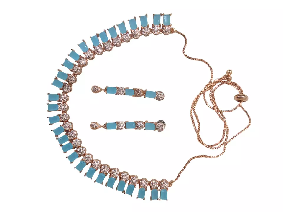 Women Necklace Jewelry Earrings Indian Bollywood Bridal AD Set Rose Gold Plated By Kalra Creations